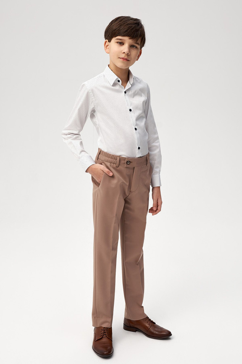 Biała koszula chłopięca wzór granatowe kropki | Villaro