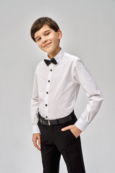 Biała koszula chłopięca wzór bordowe kropki  | Villaro