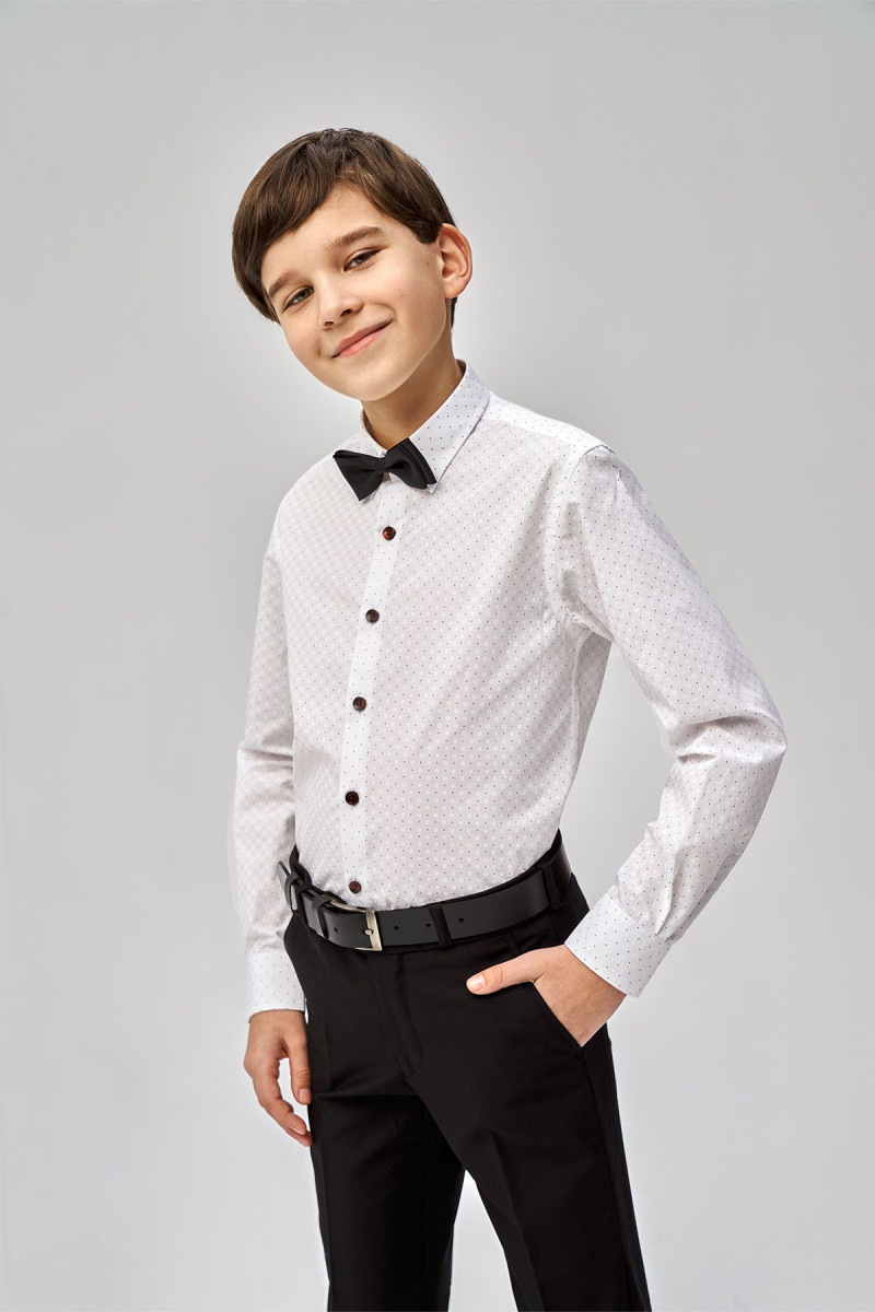 Biała koszula chłopięca wzór bordowe kropki  | Villaro
