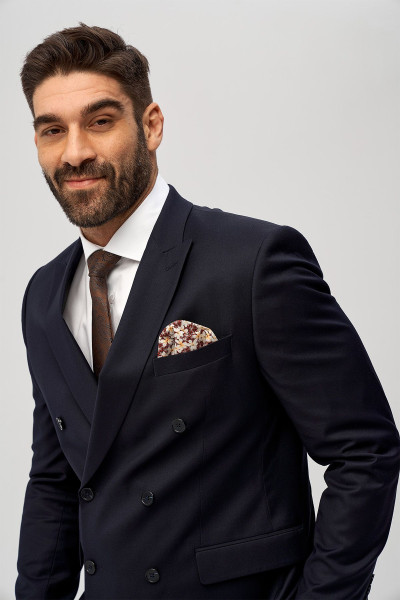 Granatowy Garnitur Męski Dwurzędowy