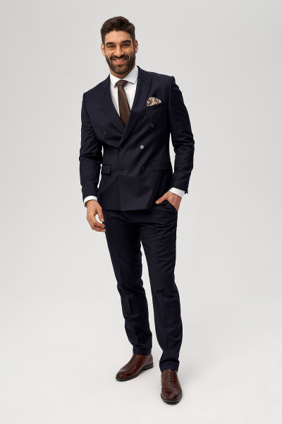 Granatowy garnitur męski dwurzędowy | Villaro