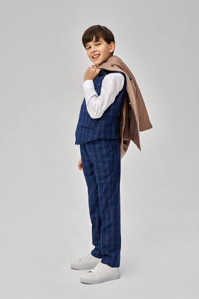 Granatowe spodnie chłopięce wizytowe wzór krata| Villaro