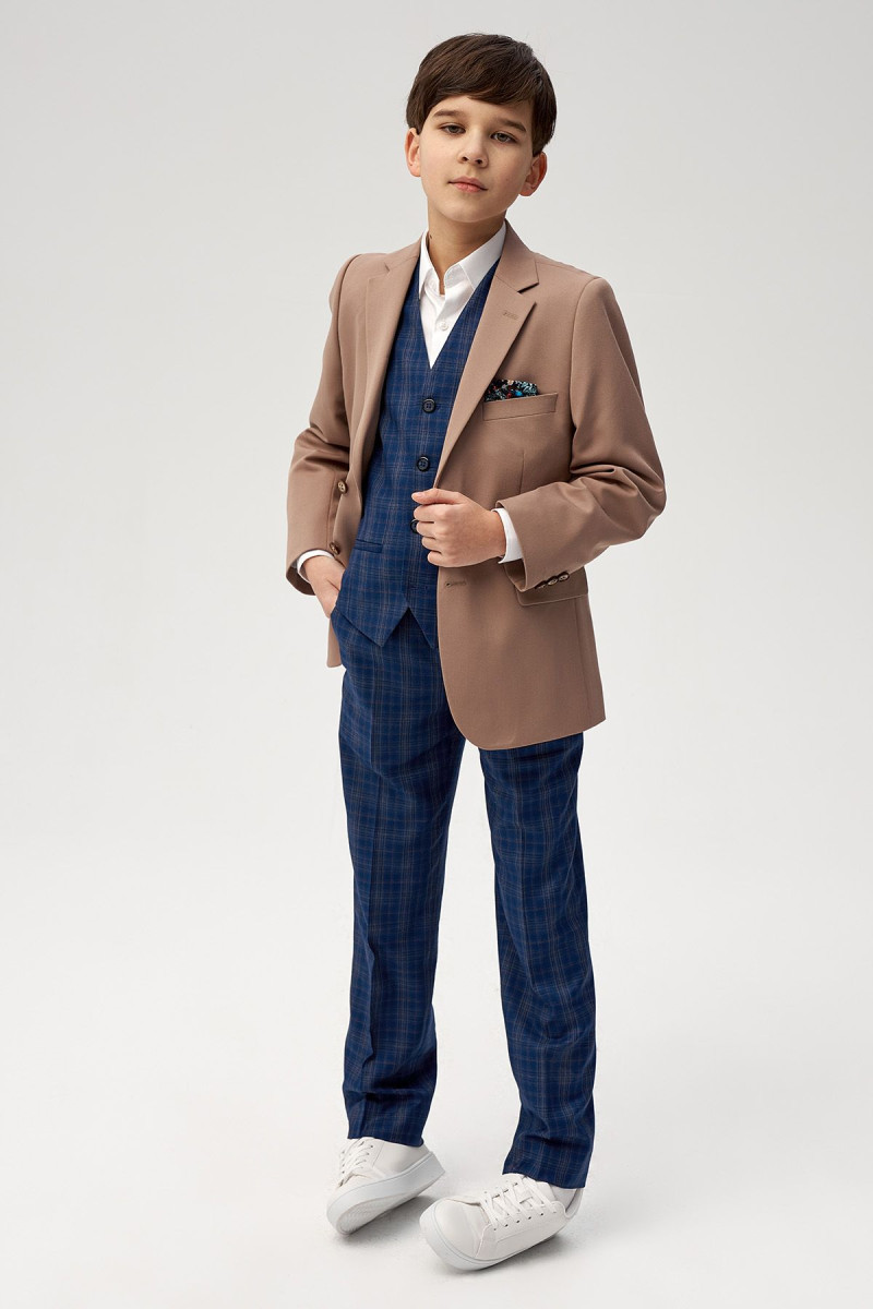 Granatowa kamizelka chłopięca wzór krata | Villaro