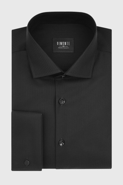 Czarna koszula męska wzór prążek | Villaro