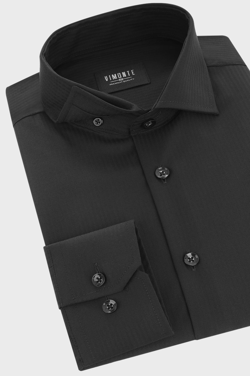 Czarna koszula męska wzór prążek | Villaro