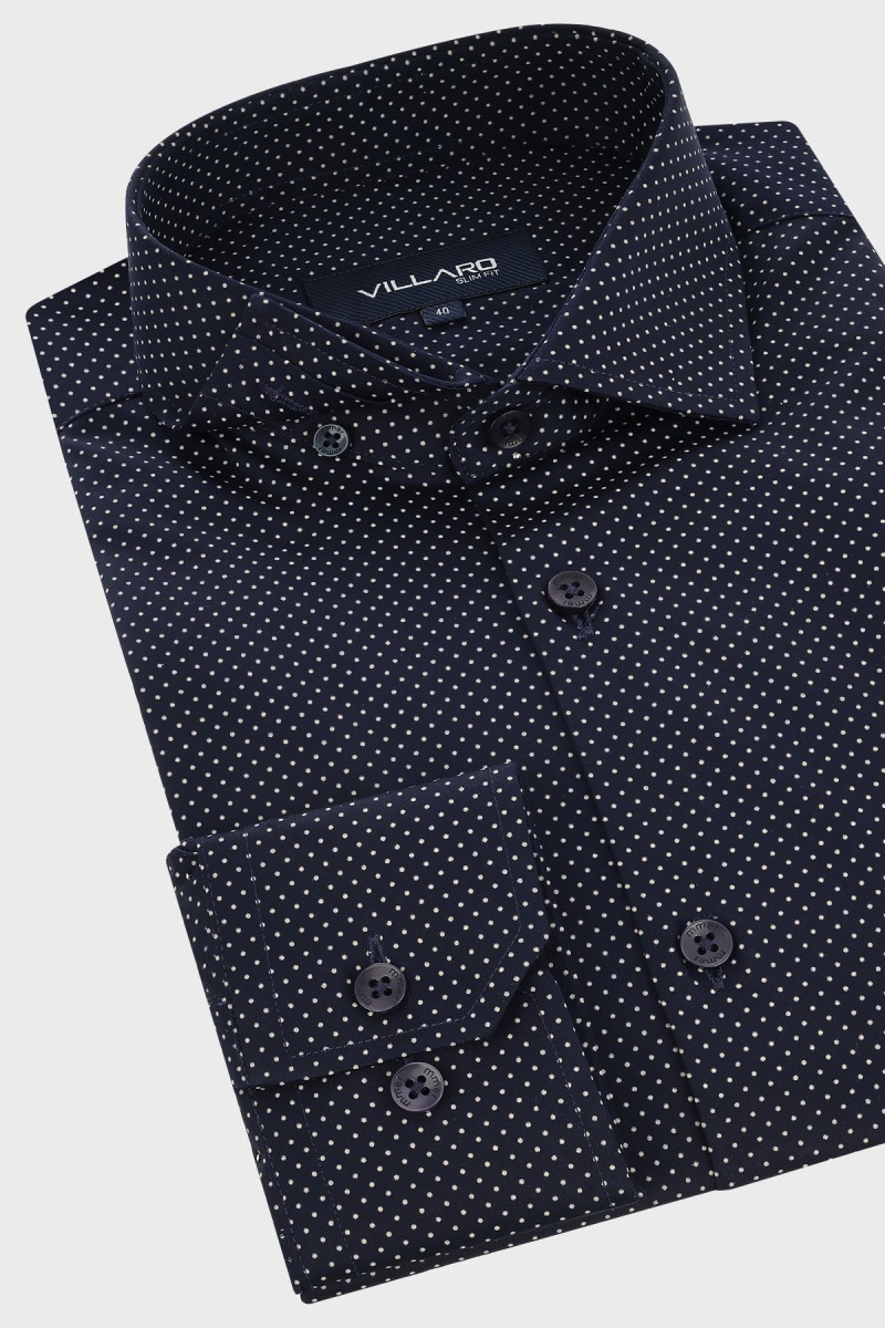 Granatowa koszula męska wzór kropki | Villaro