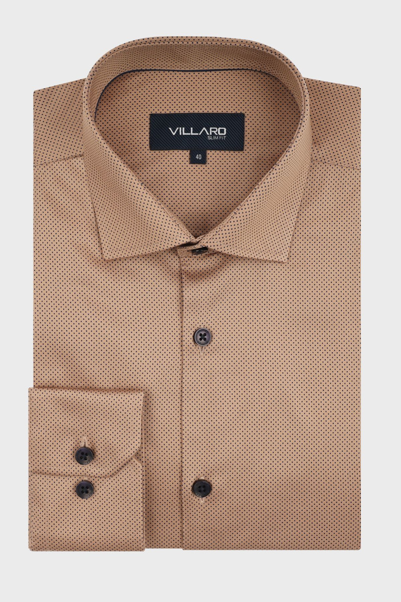Beżowa koszula męska wzór kropki | Villaro