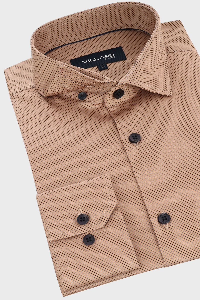 Beżowa koszula męska wzór kropki | Villaro