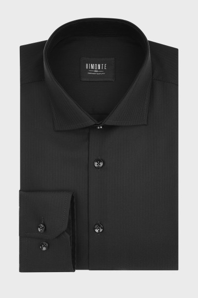 Czarna koszula męska wzór prążek | Villaro
