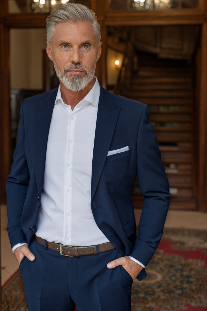 Biała koszula męska wzór prążek | Villaro