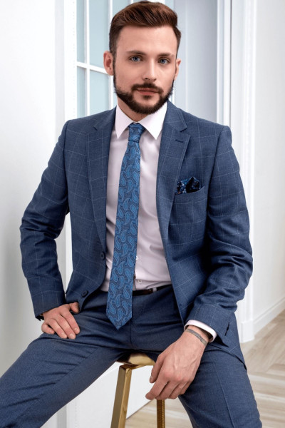 Niebieska marynarka męska wzór krata | Villaro