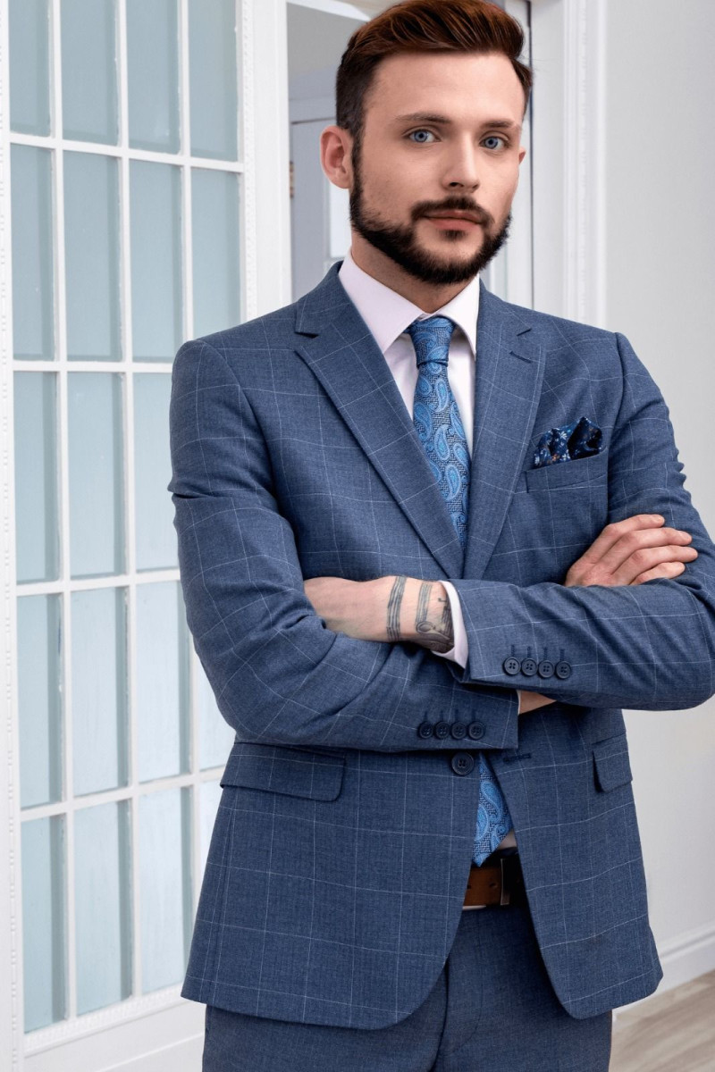 Niebieska marynarka męska wzór krata | Villaro