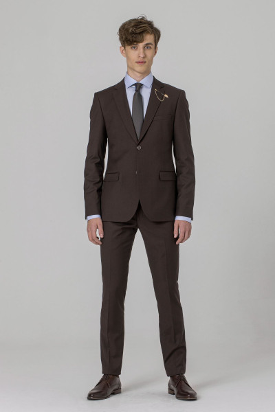 Brązowe spodnie męskie VILLARO Slim Fit