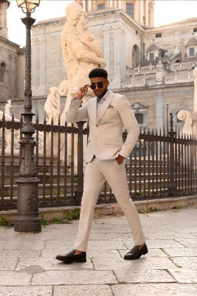 Beżowe spodnie męskie wizytowe | Villaro