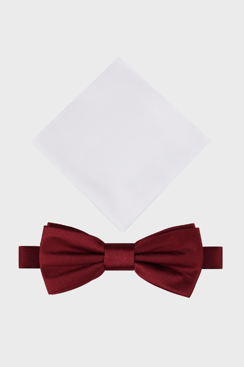 Bordowa mucha męska z białą poszetką| Villaro