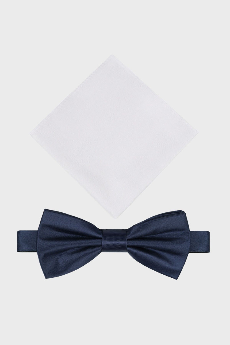 Granatowa mucha męska z białą poszetką| Villaro