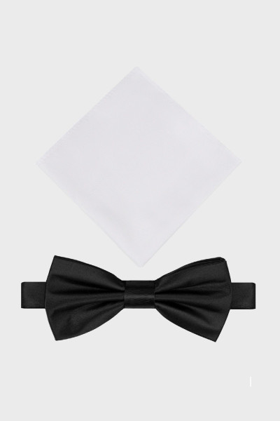 Czarna mucha męska z białą poszetką| Villaro