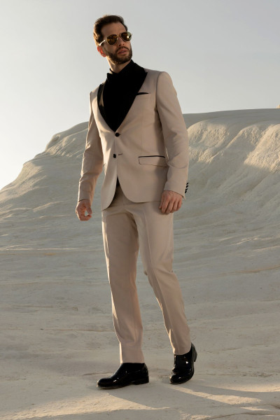 Beżowy Smoking Męski 4 Way Stretch