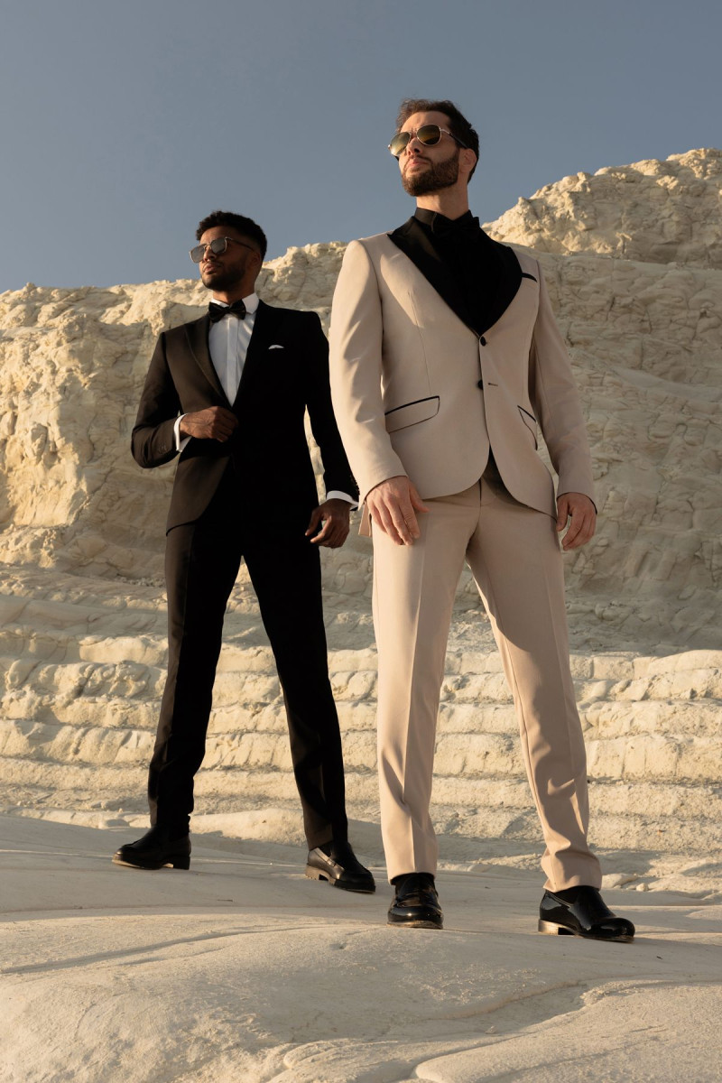 Beżowy smoking męski 4 way stretch | Villaro