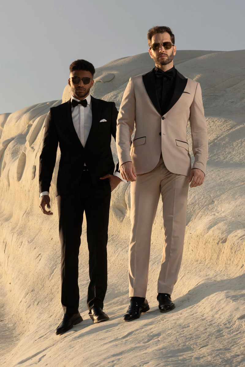 Beżowy smoking męski 4 way stretch | Villaro