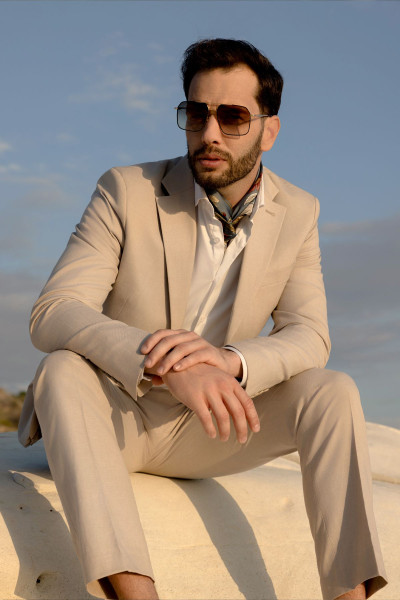 Beżowa marynarka męska len | Villaro