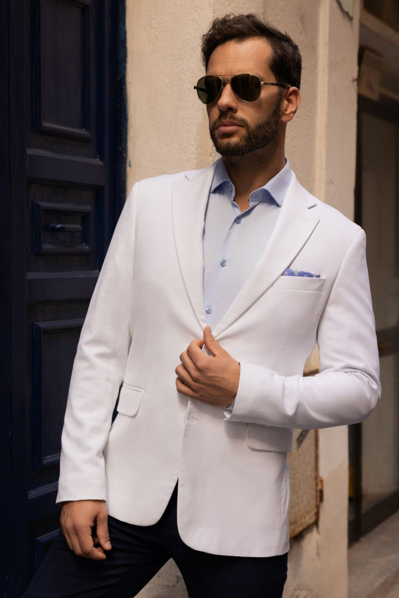 Biała marynarka męska len | Villaro