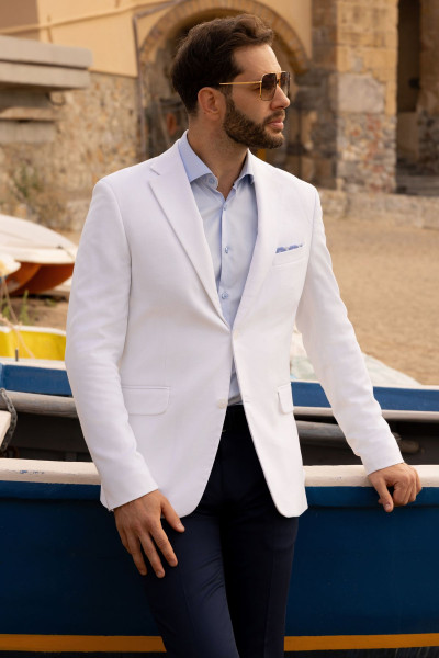 Biała marynarka męska len | Villaro