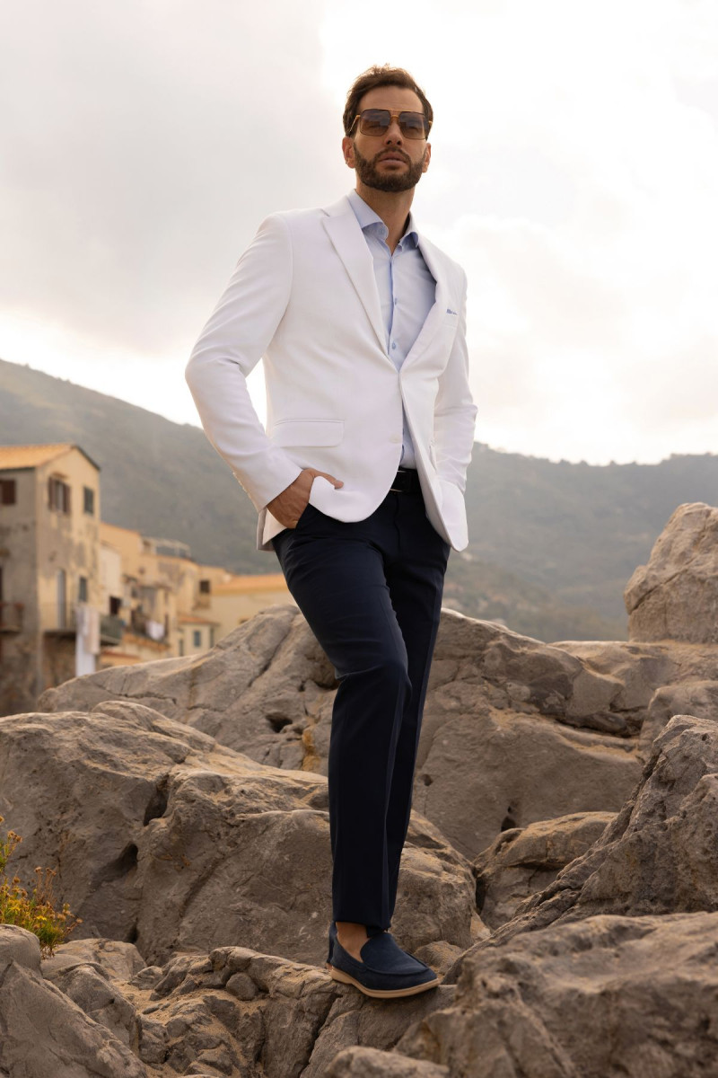 Biała marynarka męska len | Villaro