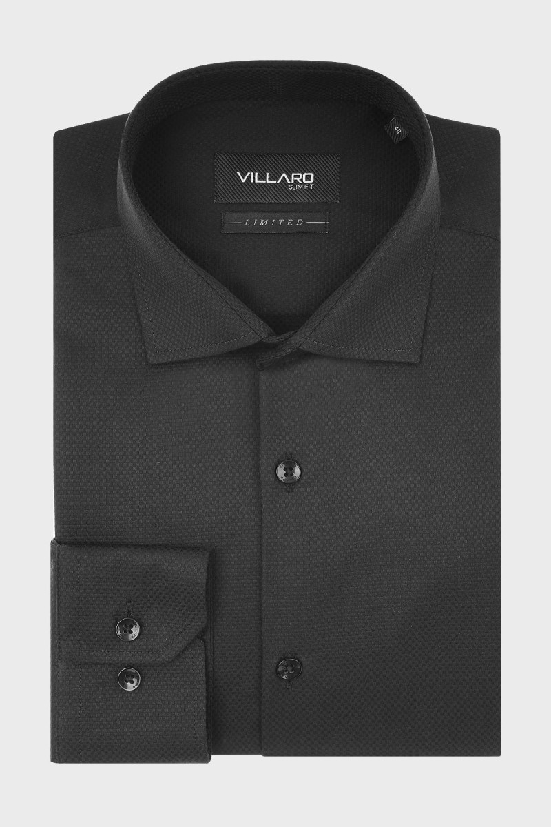 Czarna koszula męska struktura | Villaro
