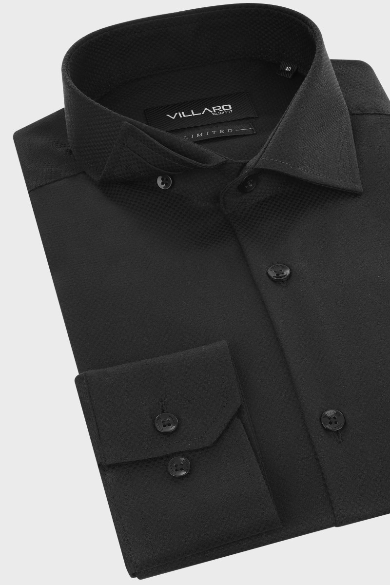Czarna koszula męska struktura | Villaro