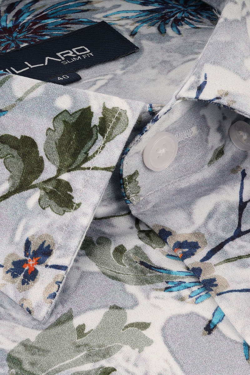 Szara koszula męska wzór roślinny | Villaro