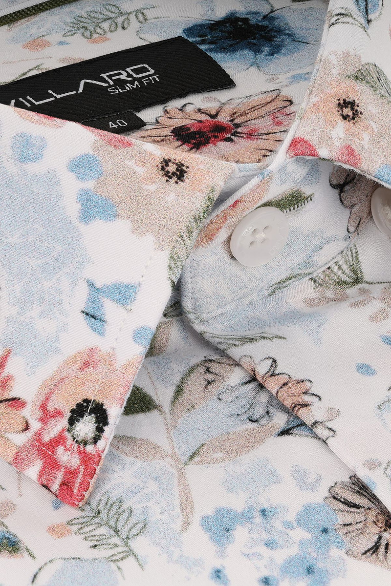 Koszula męska motyw kwiatowy różowo-biała | Villaro