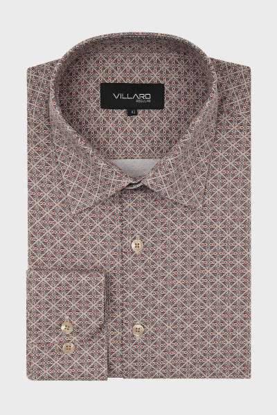 Beżowa koszula męska motyw geometryczny| Villaro