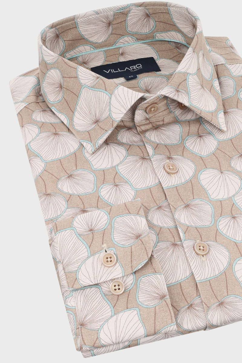 Beżowa koszula męska drukowany wzór | Villaro