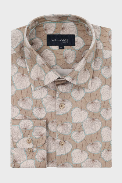 Beżowa koszula męska drukowany wzór | Villaro