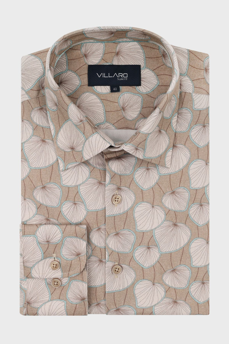 Beżowa koszula męska drukowany wzór | Villaro