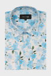 Koszula męska motyw kwiatowy niebiesko-biała | Villaro
