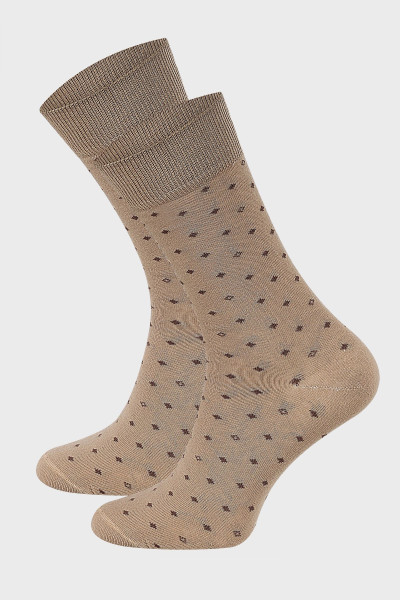 Beżowe skarpety męskie wzór geometryczny | Villaro