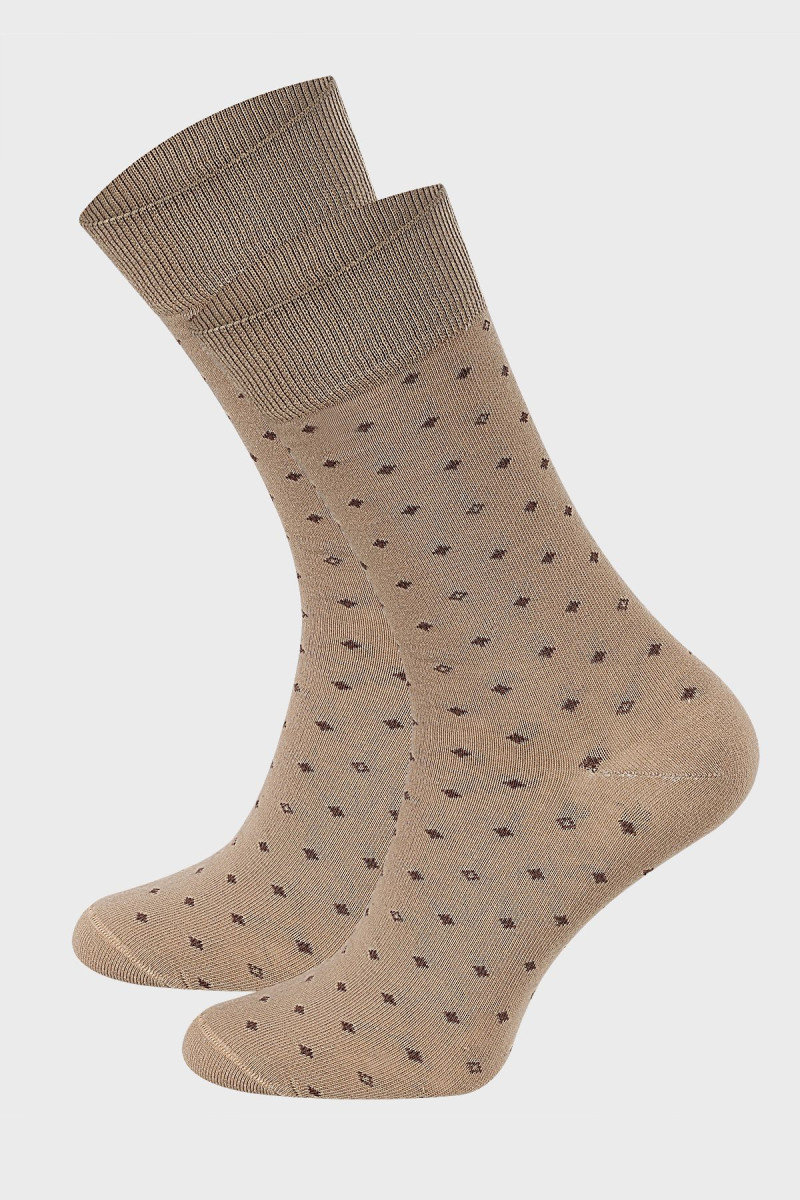 Beżowe skarpety męskie wzór geometryczny | Villaro