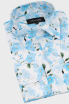 Koszula męska motyw kwiatowy niebiesko-biała | Villaro