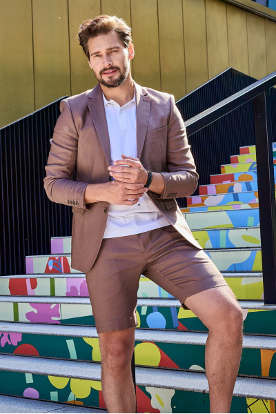 Brązowa Marynarka Męska Len