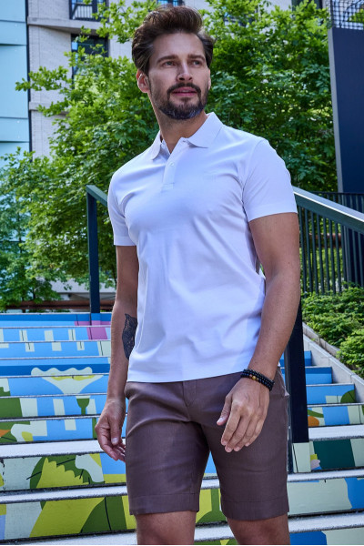 Biała koszulka męska polo jedwab | Villaro