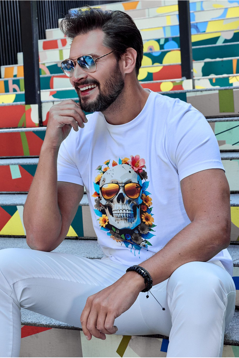 Biała koszulka męska t-shirt wzór | Villaro