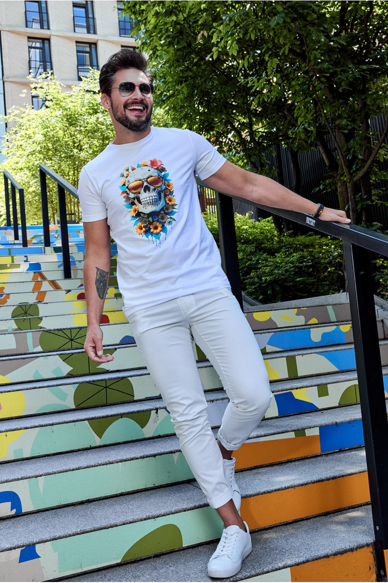 Biała koszulka męska t-shirt wzór | Villaro