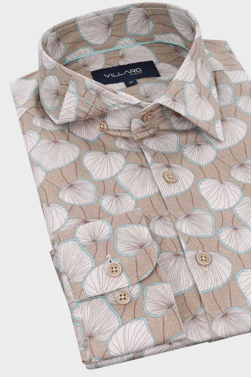 Beżowa koszula męska drukowany wzór | Villaro