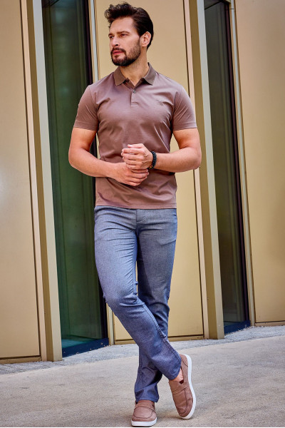 Brązowa Koszulka Męska Polo Jedwab