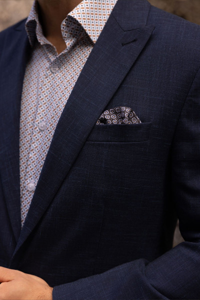 Granatowy Garnitur Męski Wzór Melanż