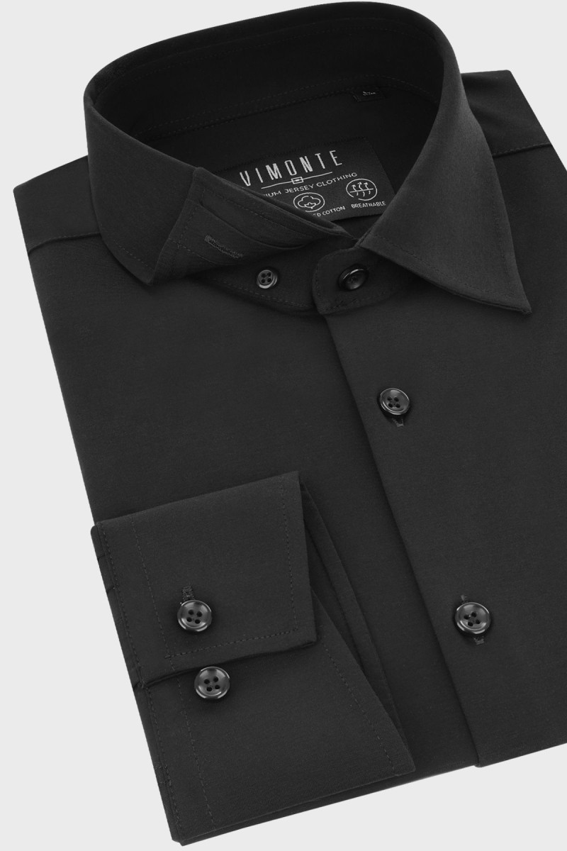 Czarna koszula męska dzianina 4 Way Stretch | Villaro
