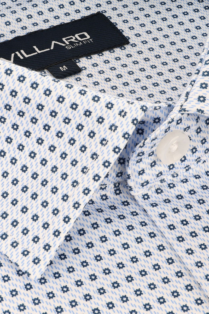 Niebieska koszula męska dzianina wzór | Villaro
