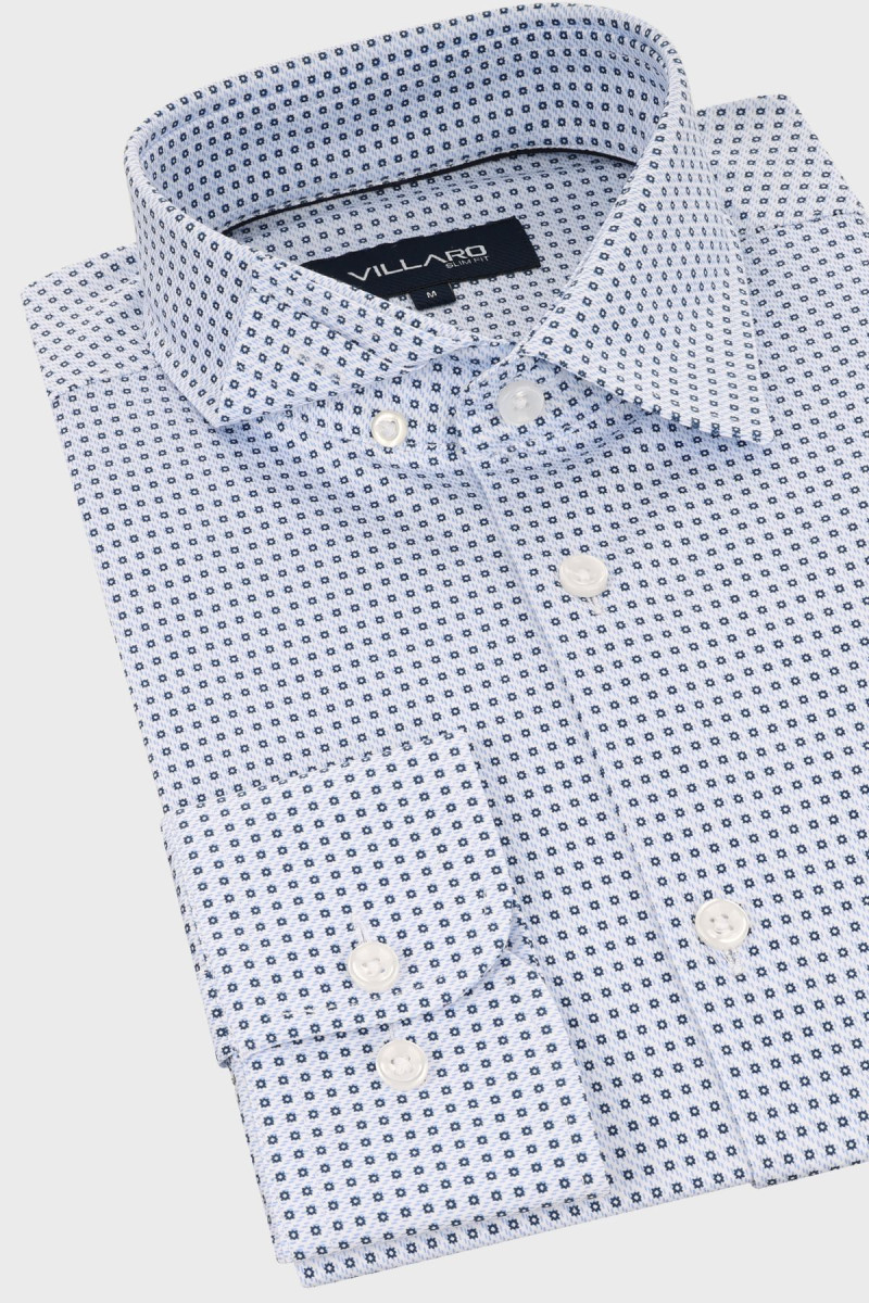 Niebieska koszula męska dzianina wzór | Villaro